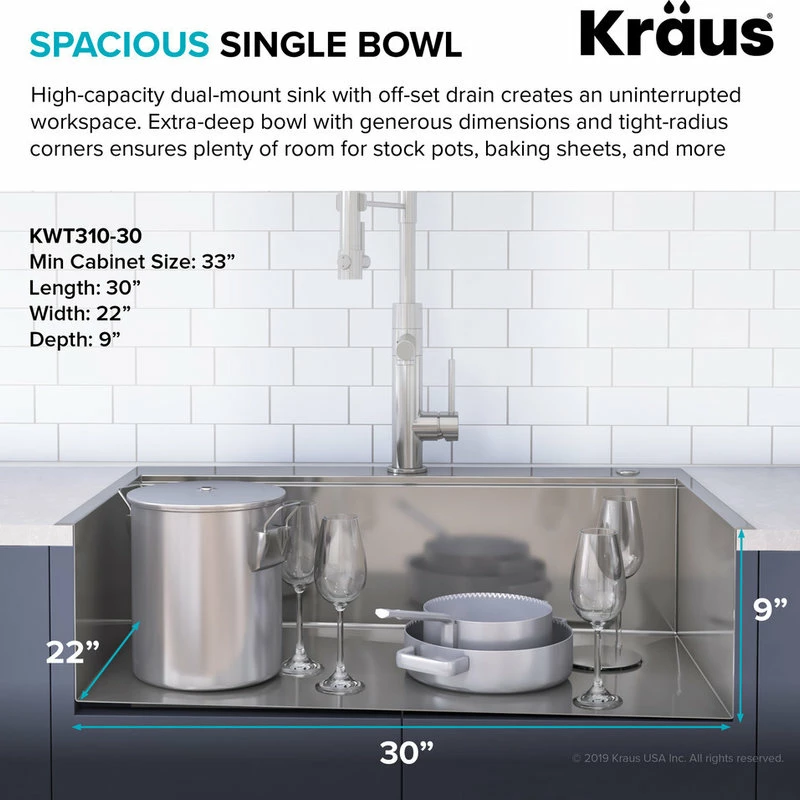 Top 10 โญ Kraus USA, Inc. Kore Drop-In Undermount Stainless Kitchen Sink, 30 Inch (Model Kwt310-30) ๐ฅ - Image 6