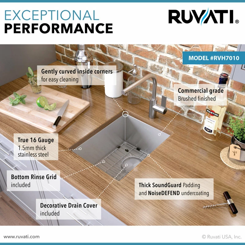 Deals 🎉 Ruvati 10 Inch Undermount Bar Prep Tight Raduis 16 Gauge Kitchen Sink Stainless ✨ - Image 3