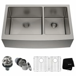 Deals 🎁 Kraus USA, Inc. Standart PRO 33" Farmhouse Apron Stainless Steel 2-Bowl 16 Gauge Kitchen Sink ⌛