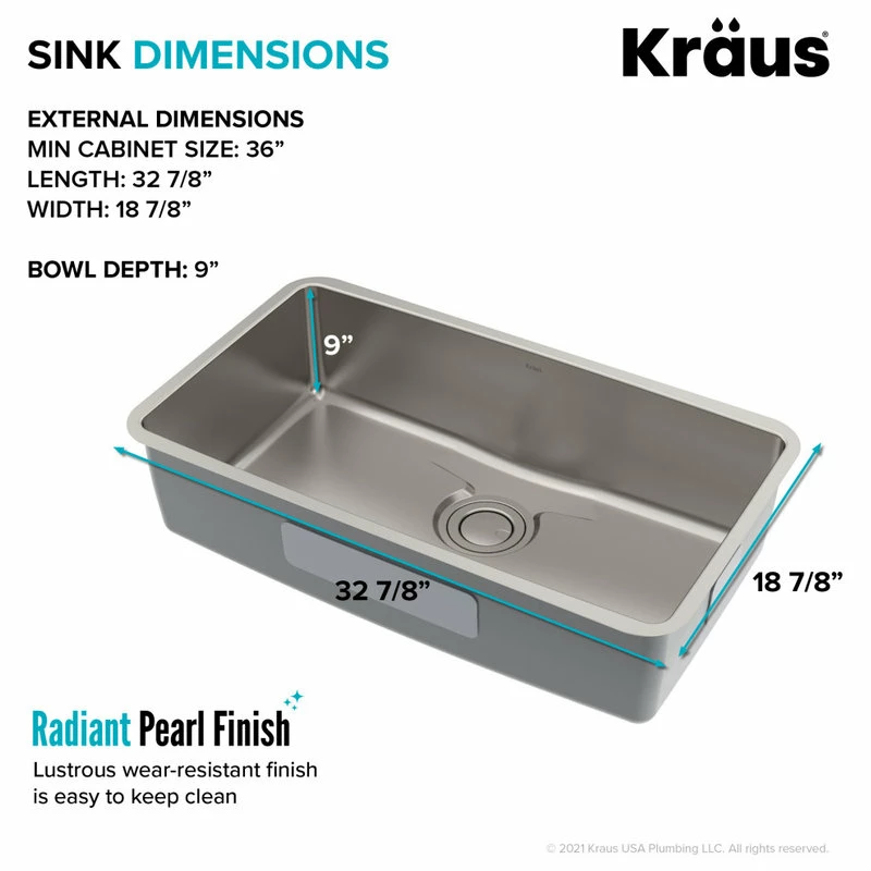 Outlet ❤️ Kraus USA, Inc. Dex 33" Undermount Stainless Steel 1-Bowl 16 Gauge Kitchen Sink 🧨 - Image 10