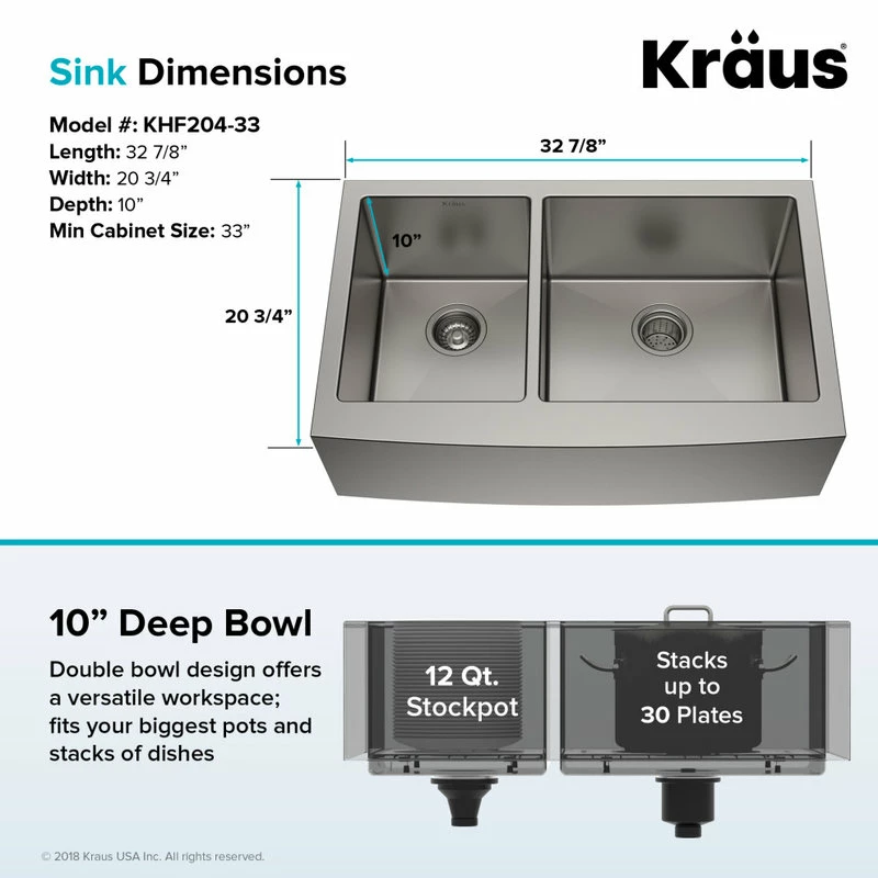 Cheap 🥰 Kraus USA, Inc. Standart PRO 33" Farmhouse Apron Stainless Steel 2-Bowl 16 Gauge Kitchen Sink 🧨 - Image 7