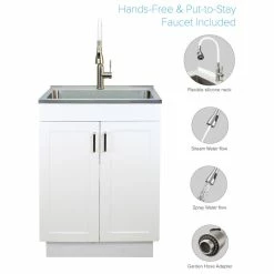 Outlet ✨ Transolid TC-2420-M 24-in All-in-One Laundry/Utility Kit, White, Kit With Faucet ✨