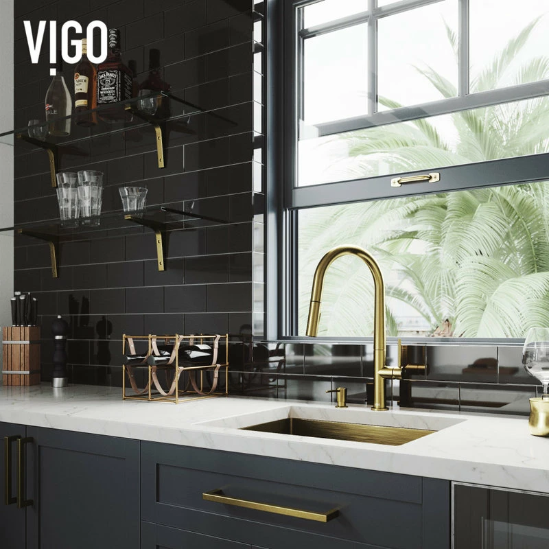 Promo 🥰 VIGO Greenwich Pull-Down Kitchen Faucet With Soap Dispenser, Matte Brushed Gold 👏 - Image 9
