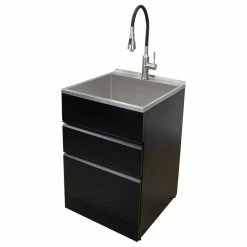 Deals 🎁 Transolid 22"x22" Metal Laundry/Utility Sink And Cabinet, Matte Black 👍