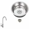 New 🎁 Magnus Stainless Steel 18 Gauge Single Bowl Round Bar Sink, Gooseneck Kitchen Faucet 👍
