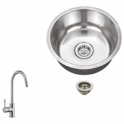 New 🎁 Magnus Stainless Steel 18 Gauge Single Bowl Round Bar Sink, Gooseneck Kitchen Faucet 👍