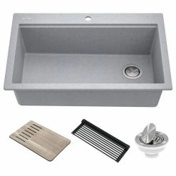 Buy 🎉 Kraus USA, Inc. KRAUS Bellucci Workstation 33" Drop-In Granite Composite Kitchen Sink, Grey 🔥