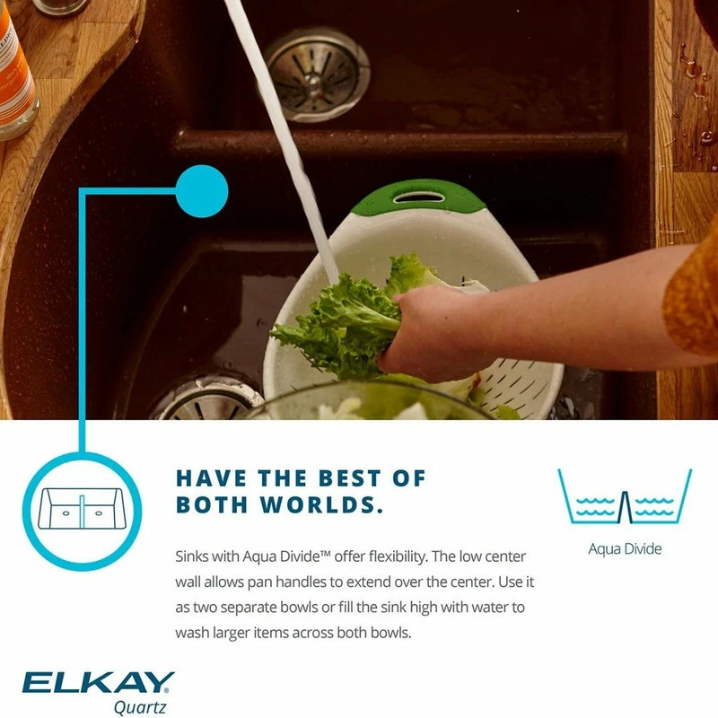 Best Sale π₯ Elkay Quartz Equal Double Bowl Undermount Sink With Aqua Divide, Dusk Gray βοΈ - Image 5