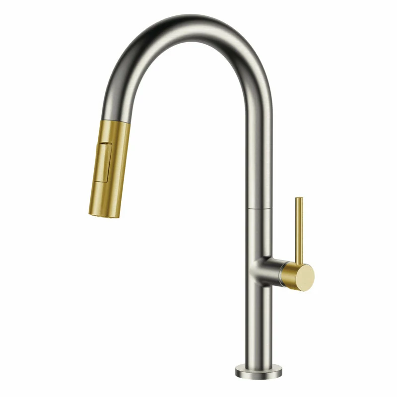 Best Pirce π Fine Fixtures Pull Down Single Handle Kitchen Faucet, Satin Nickel/Satin Brass π―