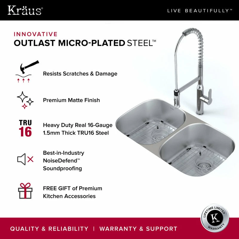 Wholesale โค๏ธ Kraus USA, Inc. Premier 32" Undermount Stainless Steel 2-Bowl 16 Gauge Kitchen Sink 50/50 Split โ - Image 4