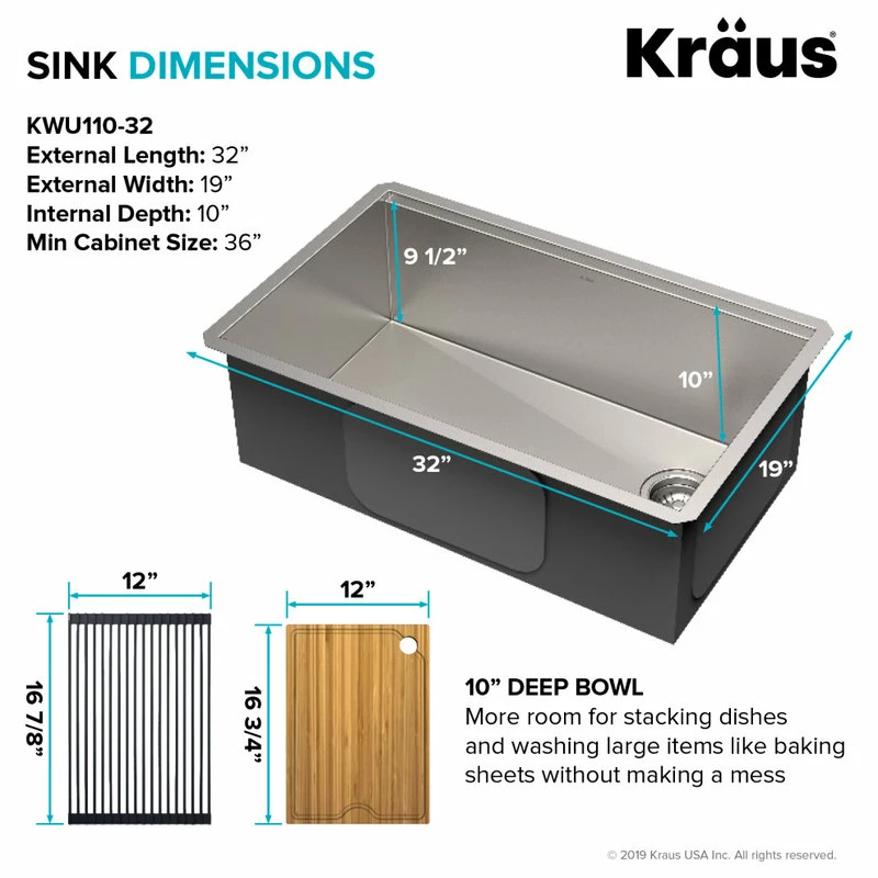 Deals 💯 Kraus USA, Inc. Undermount Stainless Steel 1-Bowl Kitchen Sink With Accessories, 32" Kwu110-32 🤩 - Image 10