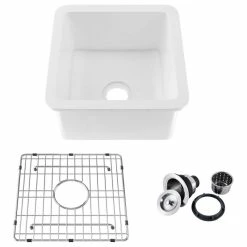 Brand new 🛒 Kibi USA 18" White Fireclay Farmhouse Undermount Kitchen Sink With Bottom Grid And Strain 🎉