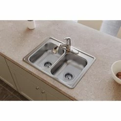 Best reviews of 😍 Elkay D225193 Dayton Stainless Steel 25" X 19" Double Bowl Drop-in Sink, 3 Holes ❤️