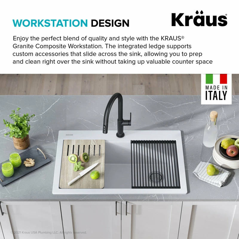 Best deal 😍 Kraus USA, Inc. KRAUS Bellucci Workstation 33" Drop-In Granite Composite Kitchen Sink, White 💯 - Image 5