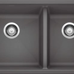 Hot Sale 😀 Blanco 441125 Precis 33" Undermount Double Basin SILGRANIT - Cinder ✨