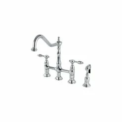 Best deal 😀 Kingston Brass Bridge Kitchen Faucet With Brass Sprayer, Polished Chrome ⭐