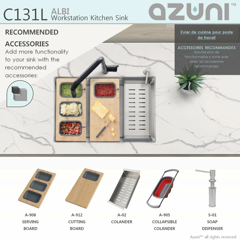 Deals 🎉 Azuni 30"L X 19"L Single Bowl Undermount 16G Reversible Workstation Kitchen Sink ⭐ - Image 13