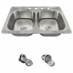 Best deal 🛒 MR Direct Sinks And Faucets Topmount Double Equal Bowl Stainless Steel Sink, Ensemble ⭐