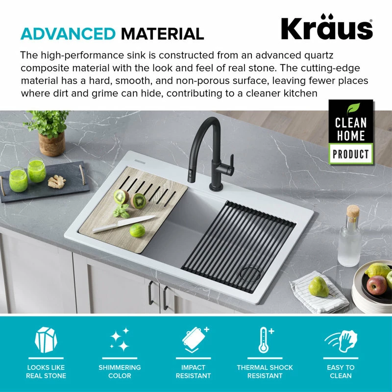 Best deal 😍 Kraus USA, Inc. KRAUS Bellucci Workstation 33" Drop-In Granite Composite Kitchen Sink, White 💯 - Image 8
