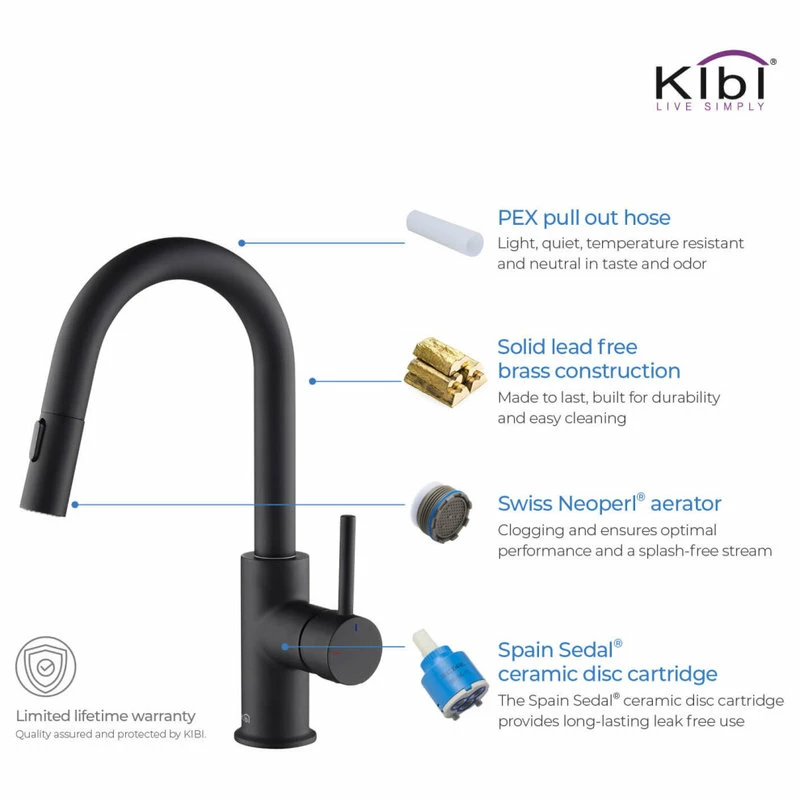 New 🛒 Kibi USA Luxe Single Handle Pull Down Kitchen & Bar Faucet, Matte Black 🛒 - Image 7