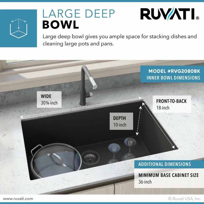 Best Pirce 🌟 Ruvati 33-inch Inch Granite Composite Undermount Sink - Midnight Black - RVG2080BK ⌛ - Image 5