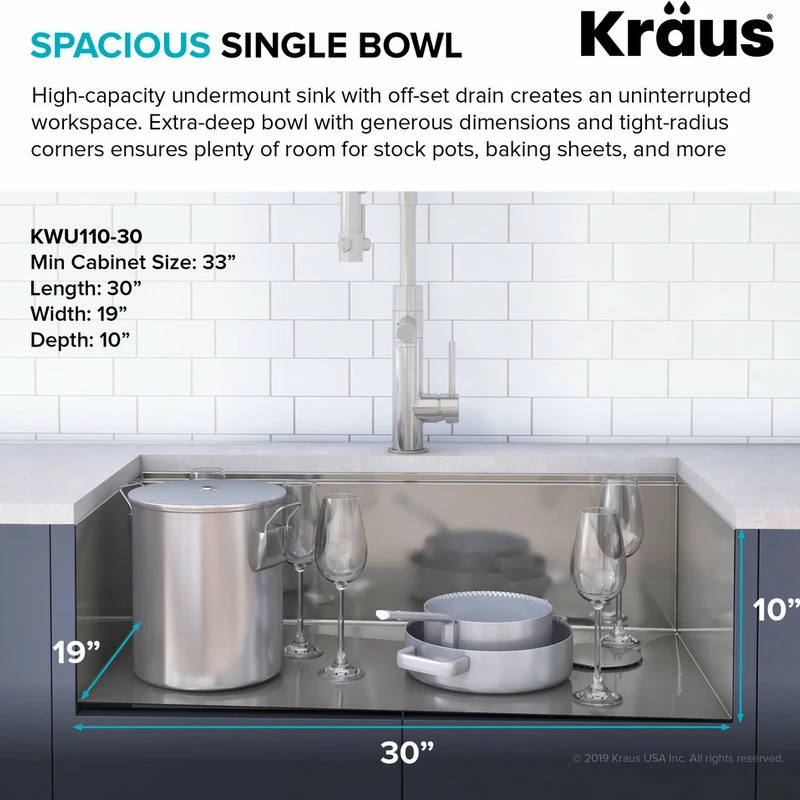 Promo π Kraus USA, Inc. Kraus KWU110-30 Kore 30" Undermount Single Basin Stainless Steel - Stainless π₯ - Image 3