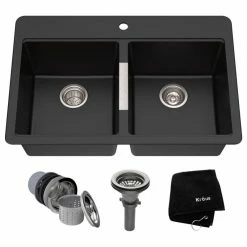 Top 10 💯 Kraus USA, Inc. 33" Drop-In Undermount Granite Composite 50/50 Double Bowl Kitchen Sink ⌛