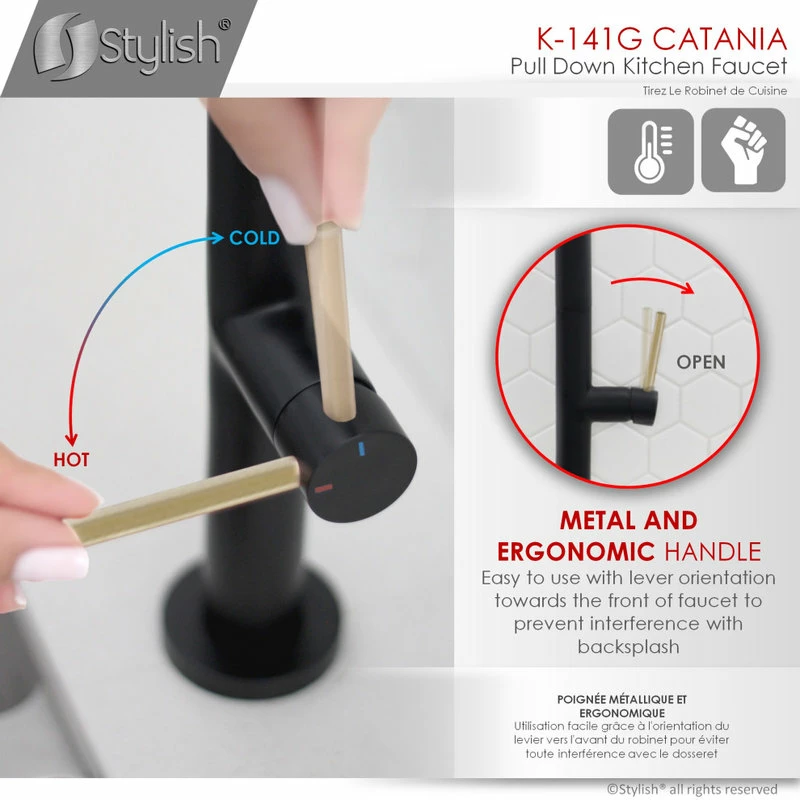 Discount 😀 Stylish Single Handle Pull Down Sprayer Kitchen Faucet In Matte Black/Gold Finish 🎁 - Image 8