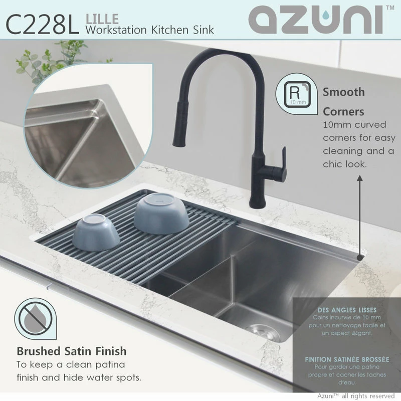 Outlet ⌛ Azuni 28 Inches Undermount Double Bowl Stianless Steel Workstation Kitchen Sink 🛒 - Image 6