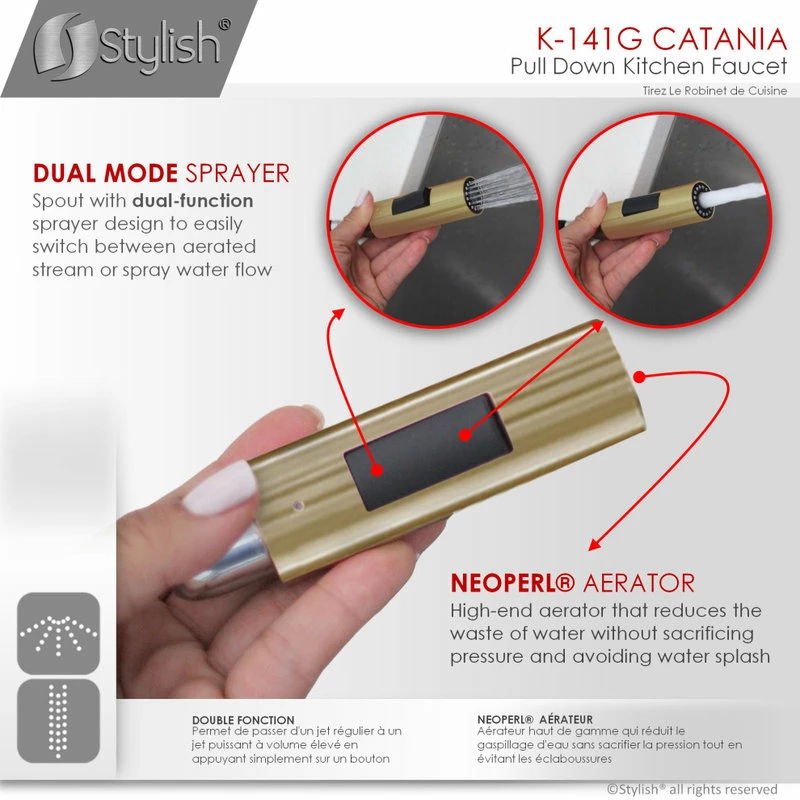 Discount 😀 Stylish Single Handle Pull Down Sprayer Kitchen Faucet In Matte Black/Gold Finish 🎁 - Image 6