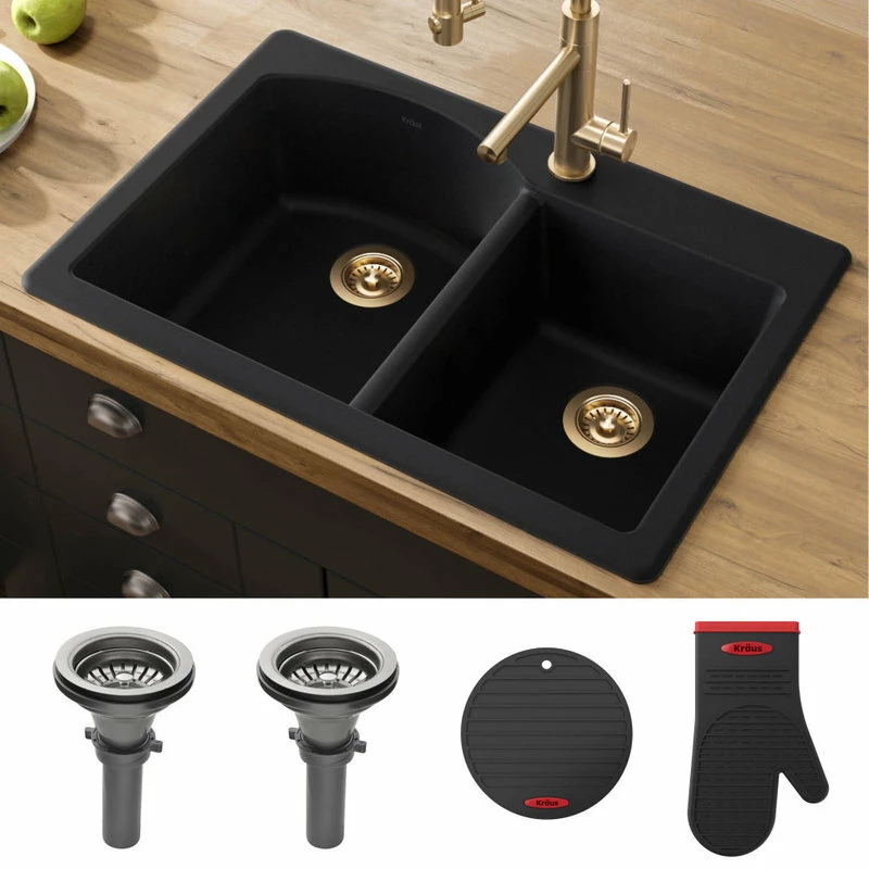 Wholesale 🥰 Kraus USA, Inc. Forteza 33" Drop-In Undermount Granite Composite 60/40 Kitchen Sink, Black 🎁 - Image 2