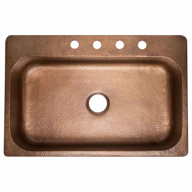 Outlet π― SINKOLOGY Angelico 33" Drop-in Copper Single Bowl Kitchen Sink, 4 Holes π₯ - Image 2