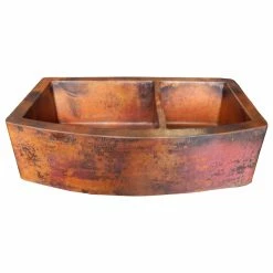 Discount 😉 Color Y Tradicion Rounded Apron Front Farmhouse Kitchen Double Bowl Mexican Copper Sink 60/40 🎁