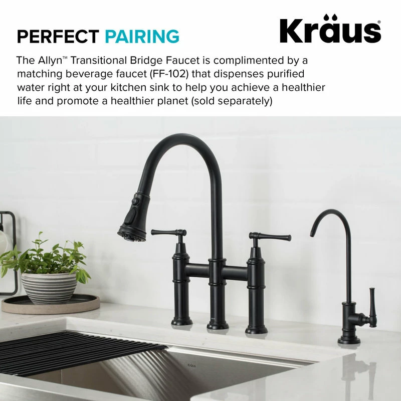 Wholesale 🎉 Kraus USA, Inc. Allyn Traditional 3-Function Bridge Pull-Down Kitchen Faucet Matte Black 😍 - Image 9
