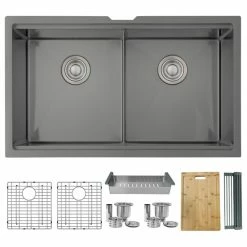 Cheapest ✨ STYLISH 32"Graphite Black Workstation Double Bowl Undermount Kitchen Sink ⌛
