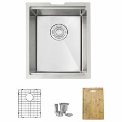 Wholesale 🎁 Stylish 15 Inch Workstation Single Bowl Undermount 16 Gauge Stainless Steel Kitchen 🧨