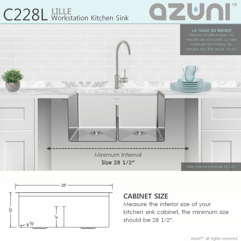 Outlet ⌛ Azuni 28 Inches Undermount Double Bowl Stianless Steel Workstation Kitchen Sink 🛒 - Image 9