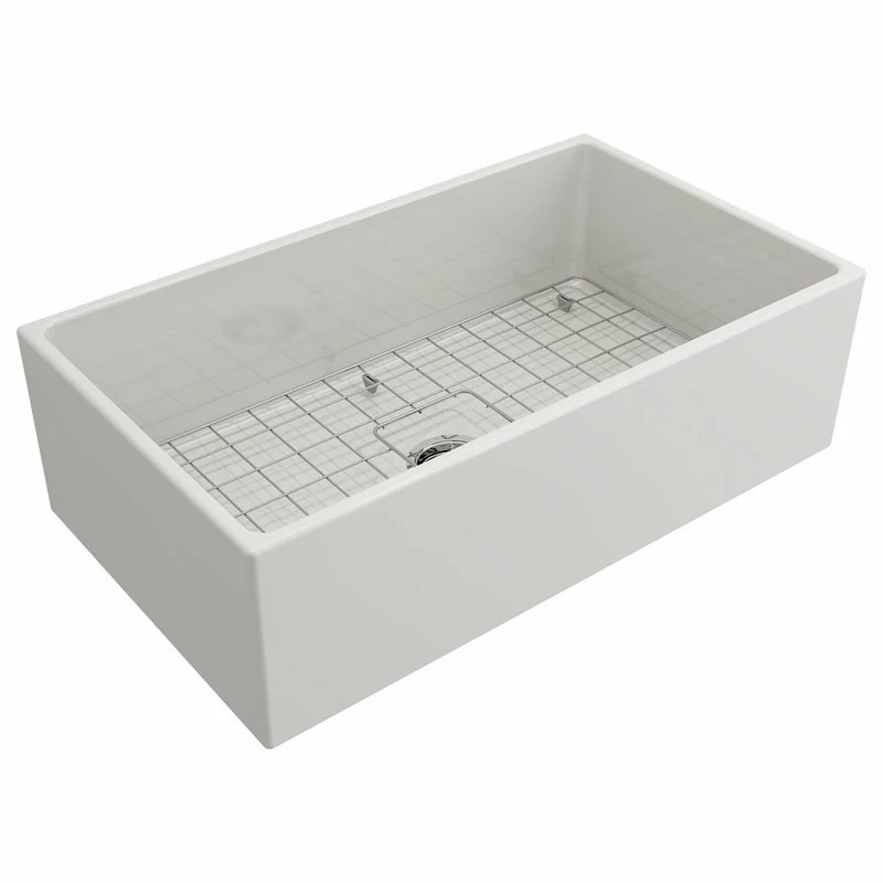 Cheap ✔️ BOCCHI USA Contempo Farmhouse Kitchen Sink With Grid And Strainer, 33", White 🎉 - Image 2