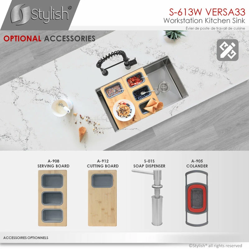 Best Sale ๐ Stylish 33"L X 19"W Stainless Steel Single Basin Undermount Workstation Kitchen Sink ๐ - Image 15