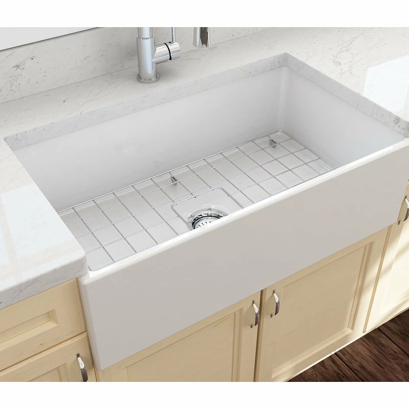 Cheap ✔️ BOCCHI USA Contempo Farmhouse Kitchen Sink With Grid And Strainer, 33", White 🎉 - Image 4