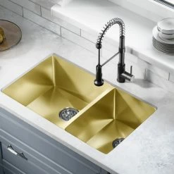 Brand new 💯 Swiss Madison Rivage 33"x20" Stainless Steel, Dual Basin, Undermount Kitchen Sink, Gold 🎁