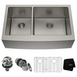 Cheap ๐ฅฐ Kraus USA, Inc. Standart PRO 33" Farmhouse Apron Stainless Steel 2-Bowl 16 Gauge Kitchen Sink ๐งจ