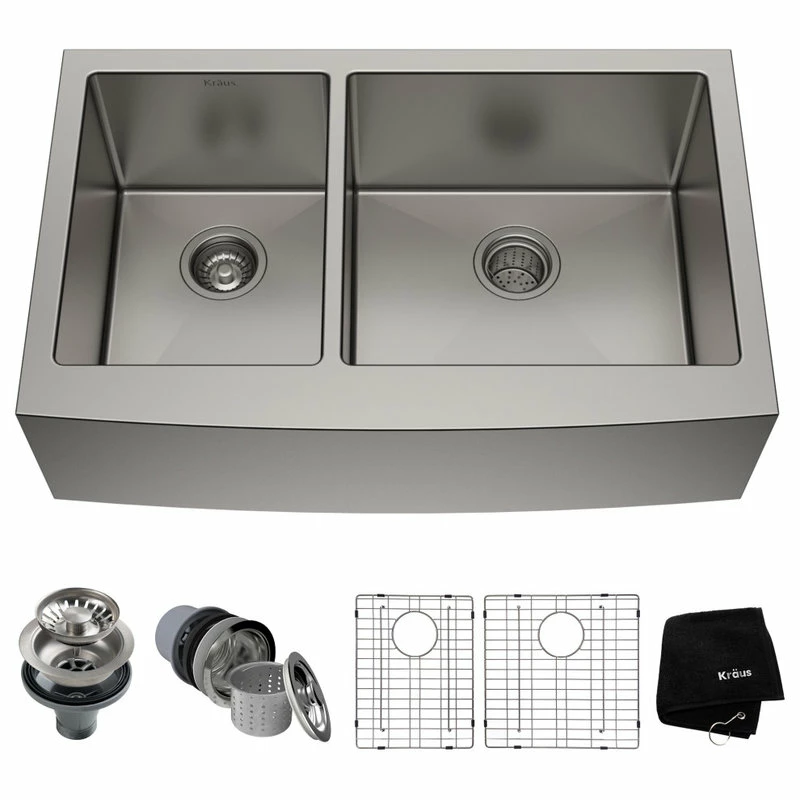 Cheap 🥰 Kraus USA, Inc. Standart PRO 33" Farmhouse Apron Stainless Steel 2-Bowl 16 Gauge Kitchen Sink 🧨