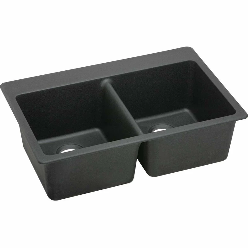 Budget β€οΈ Elkay Quartz Classic 33" X 22" X 9-1/2", Equal Double Bowl Top Mount Sink, Black π