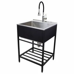 Deals 🔥 Transolid 25"x22" Stainless Steel Laundry Sink With Wash Stand, Matte Black 🛒