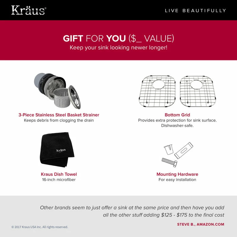 Wholesale โค๏ธ Kraus USA, Inc. Premier 32" Undermount Stainless Steel 2-Bowl 16 Gauge Kitchen Sink 50/50 Split โ - Image 10