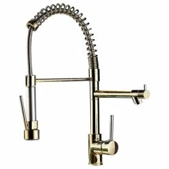 Buy 🔔 Homary Single Hole Pull Out Spring Sprayer Dual Spout Kitchen Faucet Brass In Gold ⭐