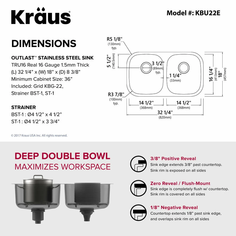 Wholesale โค๏ธ Kraus USA, Inc. Premier 32" Undermount Stainless Steel 2-Bowl 16 Gauge Kitchen Sink 50/50 Split โ - Image 3