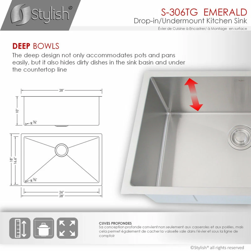 New 👏 Stylish 28"x18" Stainless Steel Single Bowl Dualmount Kitchen Sink ⌛ - Image 8