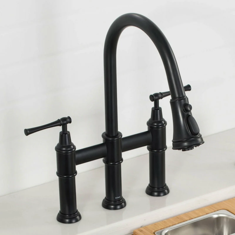 Wholesale 🎉 Kraus USA, Inc. Allyn Traditional 3-Function Bridge Pull-Down Kitchen Faucet Matte Black 😍 - Image 3